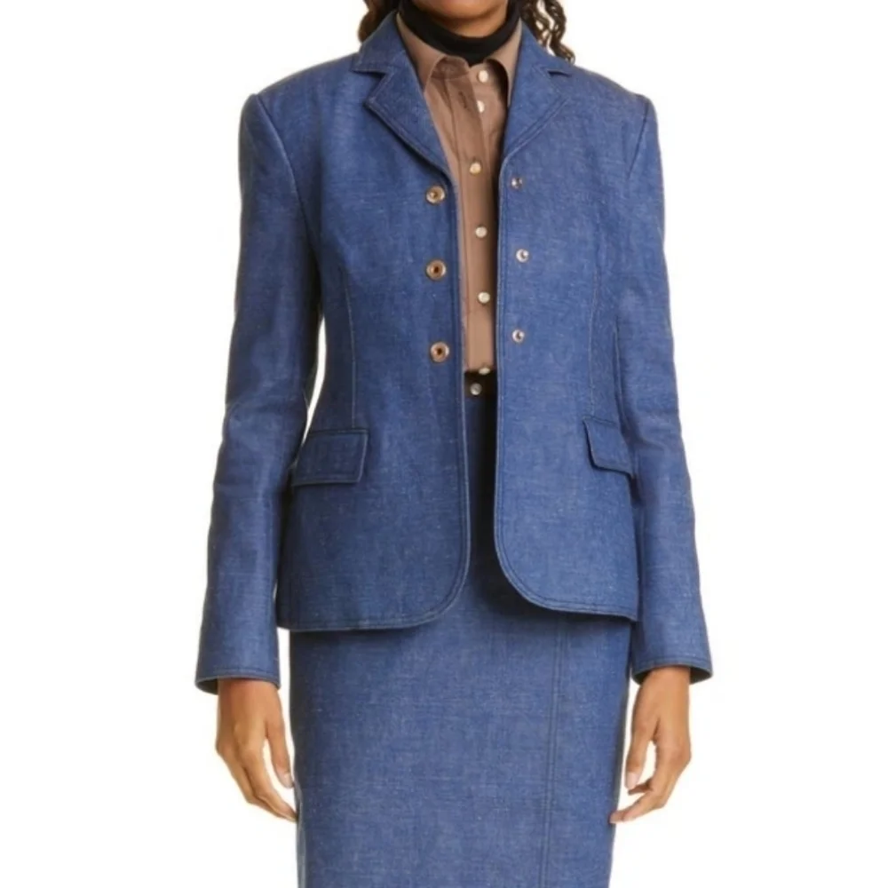 New Tory Burch Raw Denim Unwashed Rinse Blazer/Suit Jacket NWT Size 8